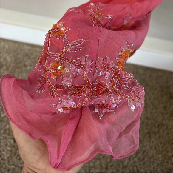 Vtg Scala Y2K Pink 100% Silk One Shoulder Beaded Asymmetrical Hem Midi Dress XS - Picture 16 of 16